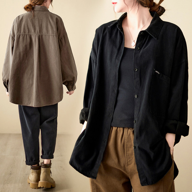 Women's Casual Shirts Lapel Long Sleeve Solid Shirts