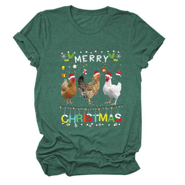 Women's Funny Merry Christmas Letter T-Shirts Memes Retro Tee