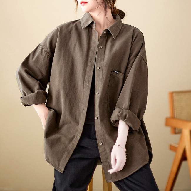 Women's Casual Shirts Lapel Long Sleeve Solid Shirts