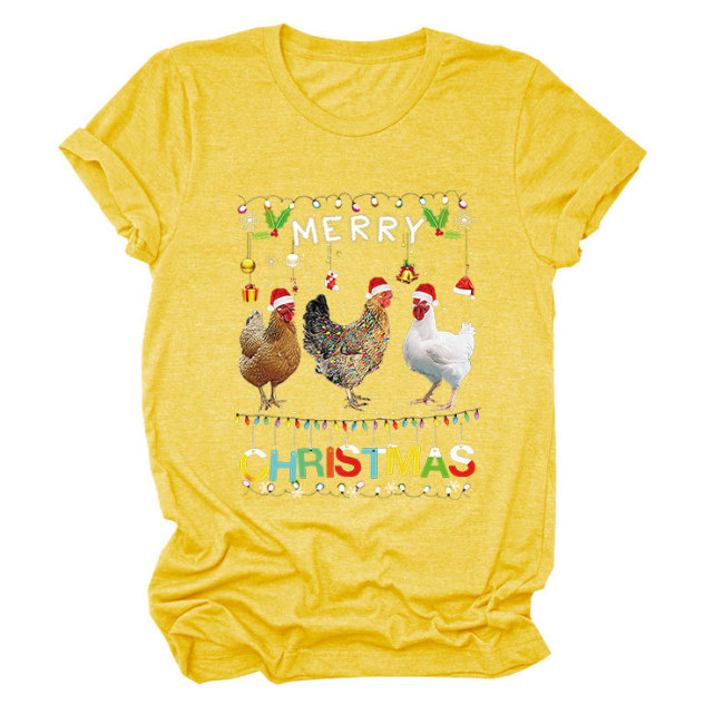 Women's Funny Merry Christmas Letter T-Shirts Memes Retro Tee