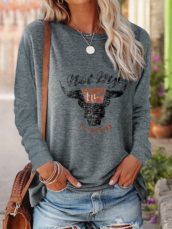 Women's Vintage Retro Long Sleeve T-Shirts Not My Rodeo Cowboy Tee