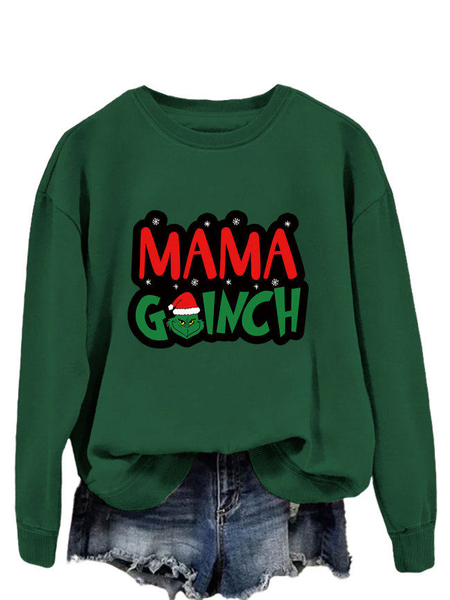 Womens Merry Christmas Crewneck Sweatshirt Funny Mama Grinch Print Holiday Sweatshirt