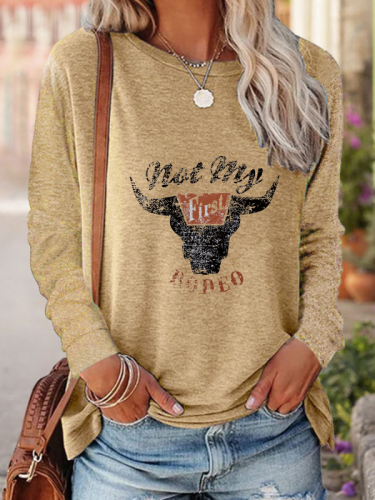 Women's Vintage Retro Long Sleeve T-Shirts Not My Rodeo Cowboy Tee