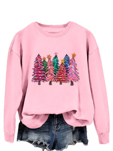 Womens Pink Merry Christmas Crewneck Sweatshirt Funny Christmas Tree Holiday Sweatshirt