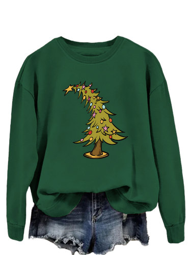 Womens Merry Christmas Crewneck Sweatshirt Funny Crooked Christmas Tree Holiday Sweatshirt