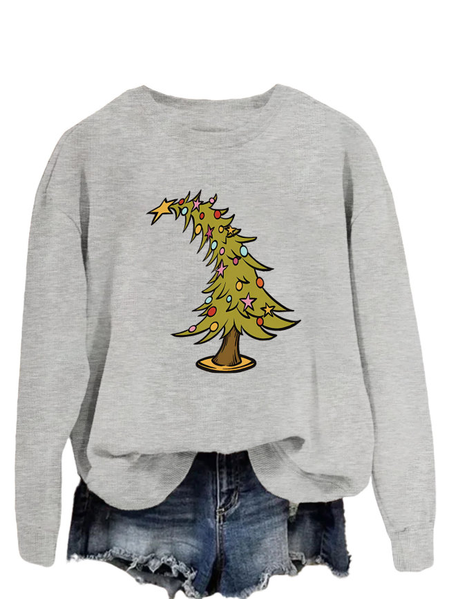 Womens Merry Christmas Crewneck Sweatshirt Funny Crooked Christmas Tree Holiday Sweatshirt