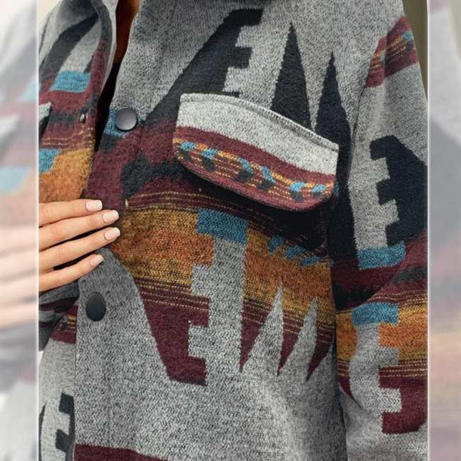 Women's Ethnic Vintage Jacet Gray Aztec West Jacket