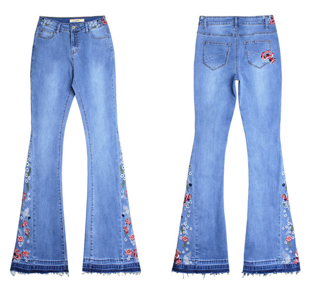 Women's 3D Embroidery Floral Flared Jeans High End Floral Western Cowgirl Denim Jeans
