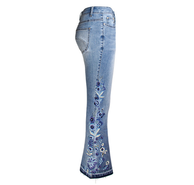 Women's Embroidery Floral Flared Jeans 3D High End Floral Western Denim Jeans