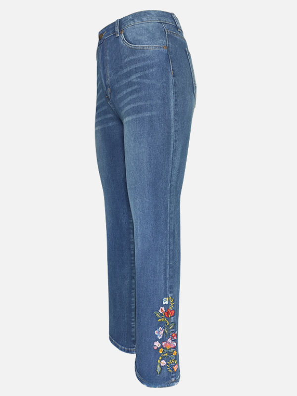 Women's Cowgirl Denim Jeans Side Embroidery Floral Flared Western Denim Jeans