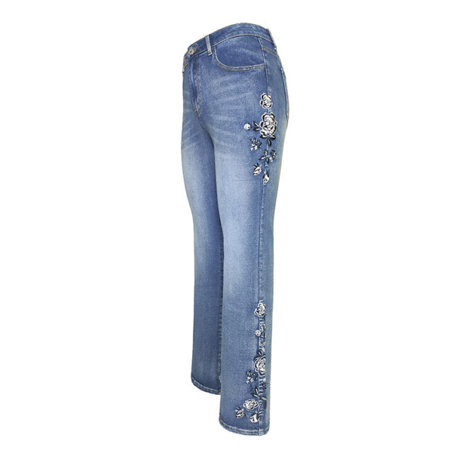 Women's Cowgirl Denim Jeans Embroidery Ethnic Floral Western Denim Jeans