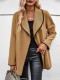 Women's Solid Long Jacket Lapel Open Front Brown Woolen Jacket