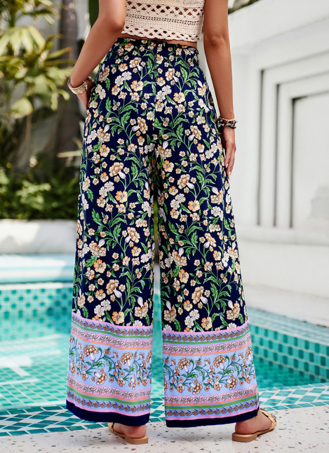 Women's Ethnic Floral Pants 2024 Spring Summer Holiday Beach Vacation Casual Straight Pant