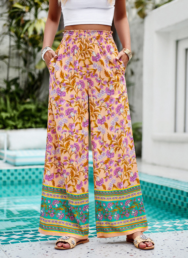 Women's Ethnic Floral Pants 2024 Spring Summer Holiday Beach Vacation Casual Straight Pant