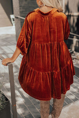 Women's Velvet Dress Lapel Short Sleeve Loose Mini Dress