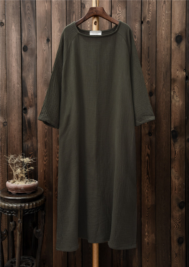Women's Cotton Linen Long Maxi Dress Solid Elegant Dress