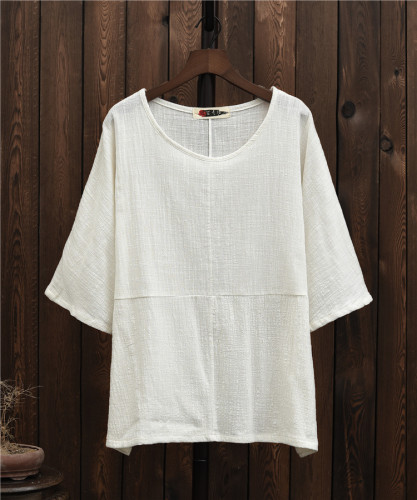Women's Cotton Linen Loose Blouse Solid Shirt