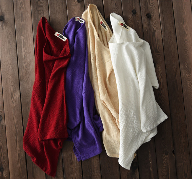 Women's Cotton Linen Loose Blouse Solid Shirt