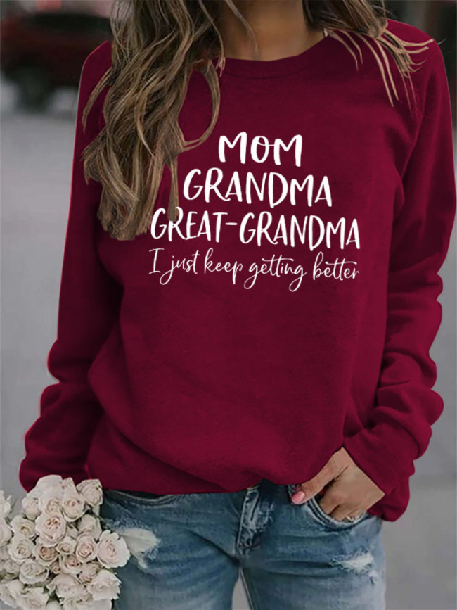 Womens Crewneck Sweatshirt Funny Mom Grandma Great Print Holiday Sweatshirt