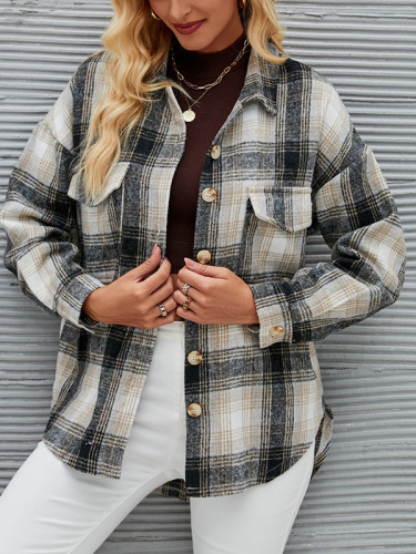 Women's Shacket Shirt Jacket Casual Plaid Shirt Jacket