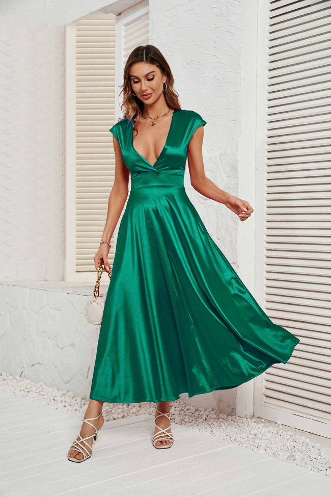 Women's V-Neck Solid Maxi Dress Party Promn Dress