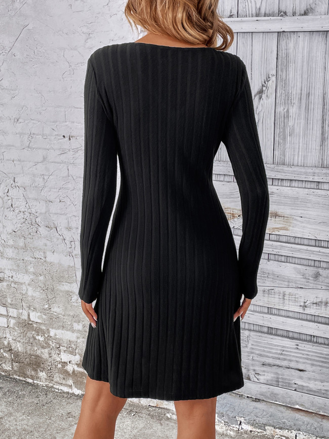Women's V-Neck Solid Knitted Midi Dress