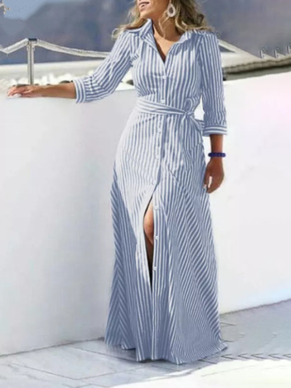 Women's Striped Shirt Dress Lapel Single Breasted Shirt Dress