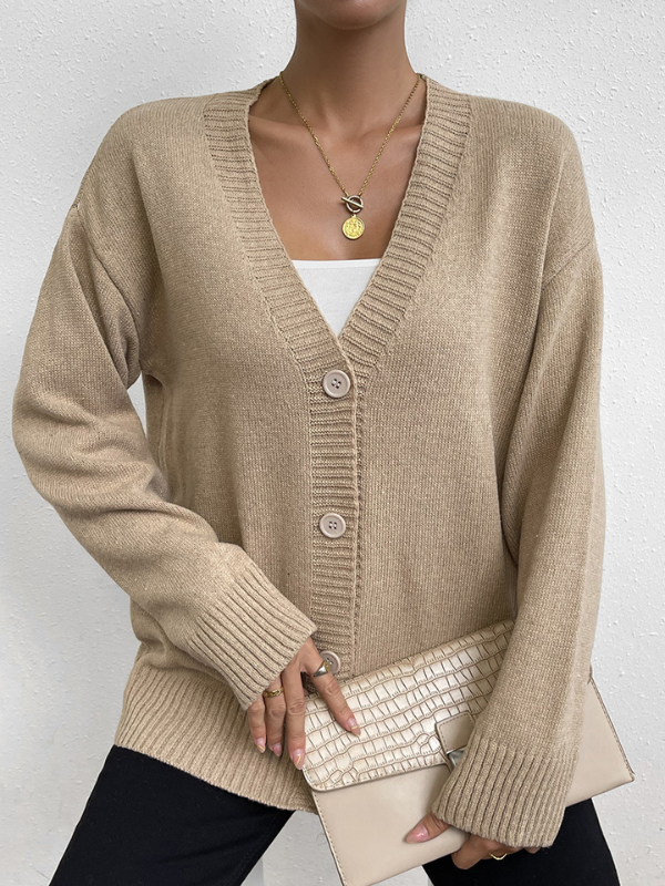 Women's Sweater Cardigan V-Neck Single Breasted Loose Solid Fall Sweater