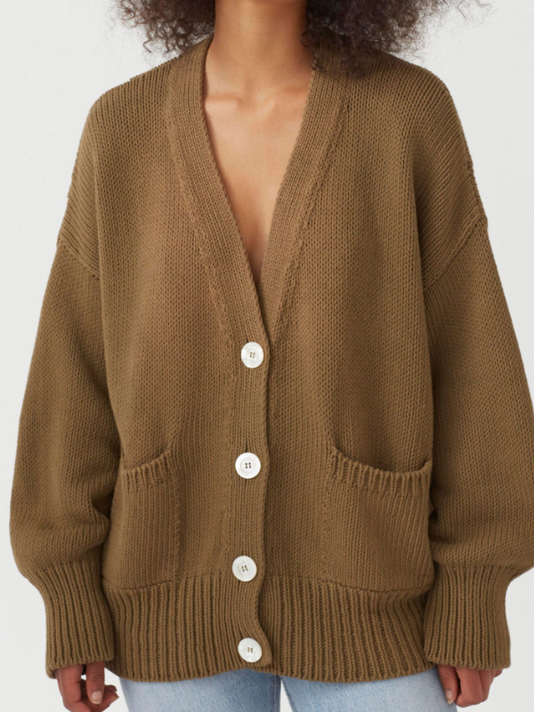 Women's Sweater Cardigan V-Neck Single Breasted Loose Solid Sweater