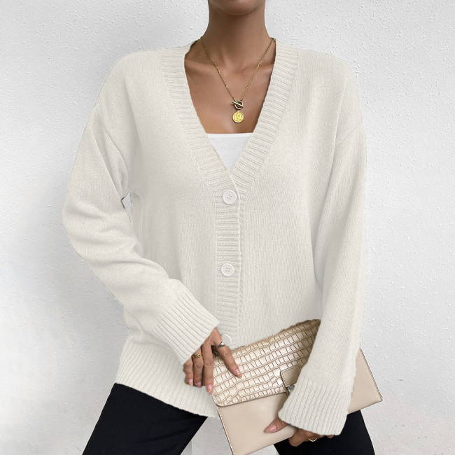 Women's Sweater Cardigan V-Neck Single Breasted Loose Solid Fall Sweater