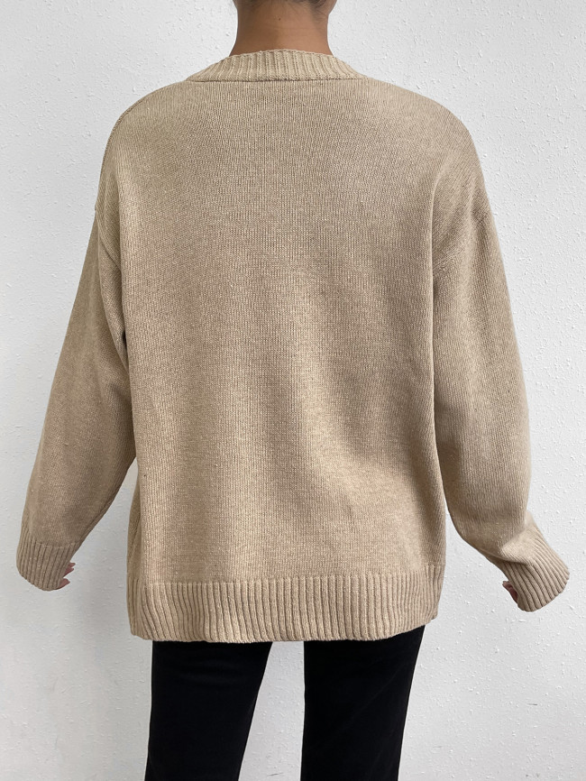 Women's Sweater Cardigan V-Neck Single Breasted Loose Solid Fall Sweater