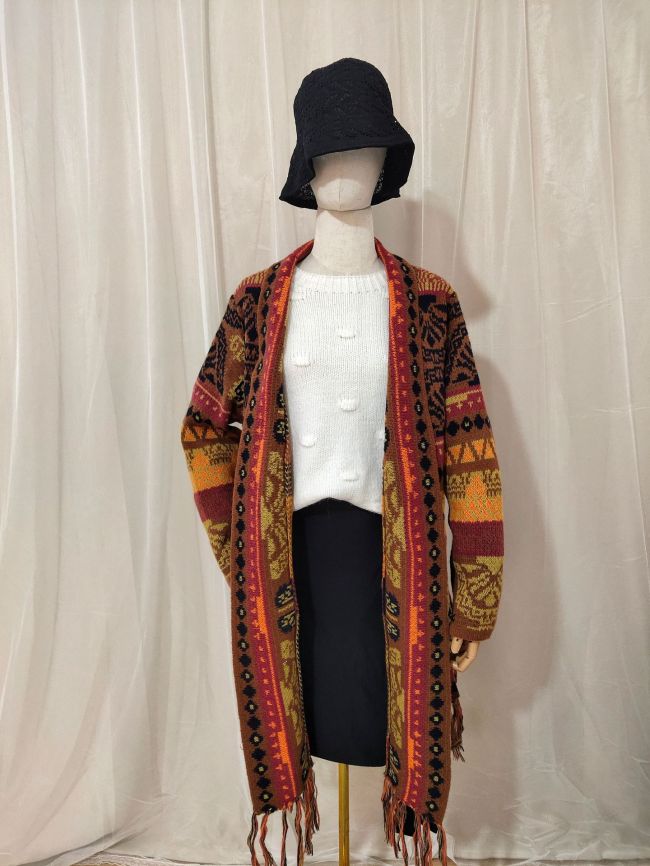 Women's Vintage Western Sweater Cardigan Tribal Pattern West Cowgirl Knitted Cardigan