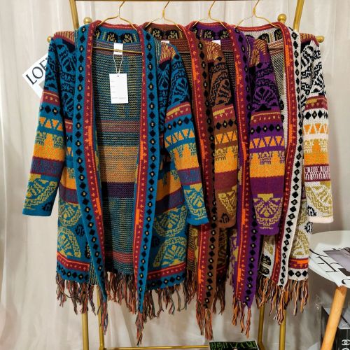 Women's Vintage Western Sweater Cardigan Tribal Pattern West Cowgirl Knitted Cardigan