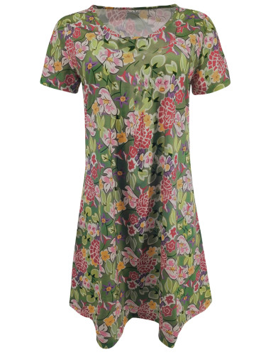 Women's Vintage Floral Short Sleeve Crew Neck Midi Dress