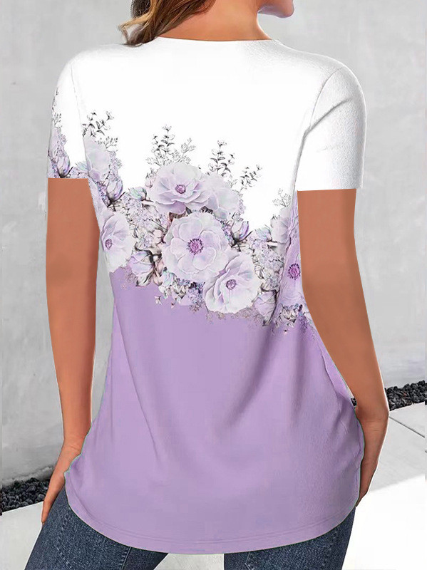 Women's Vintage Floral T-Shirt V-Neck Short Sleeve Tee