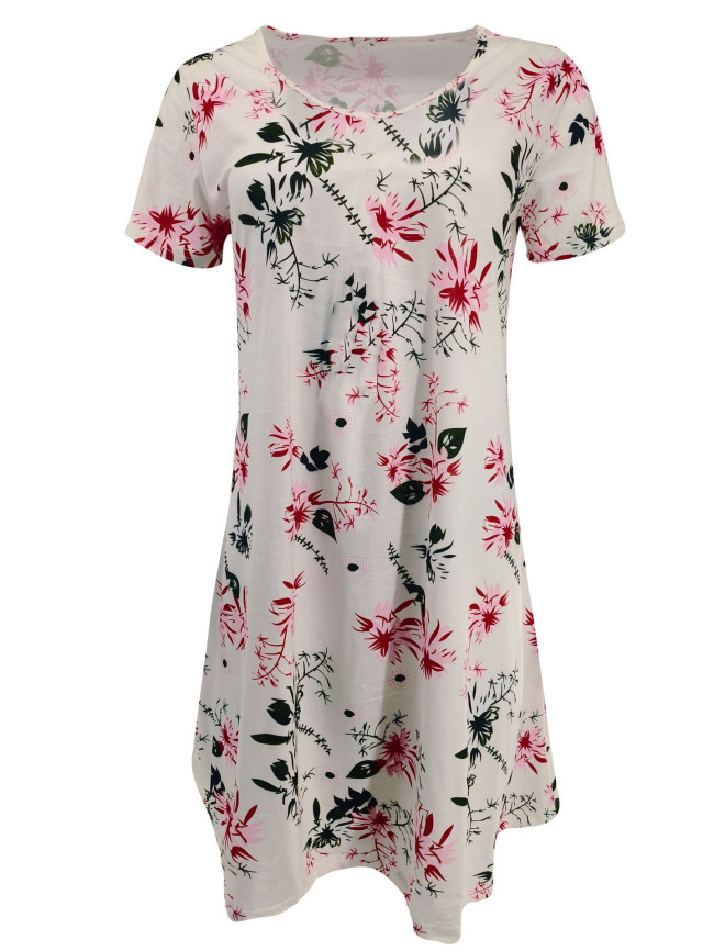 Women's Vintage Floral Short Sleeve Crew Neck Midi Dress