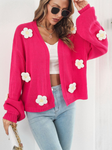 Women's Sweety 3D Floral Knitted Sweater Open Front Cardigan