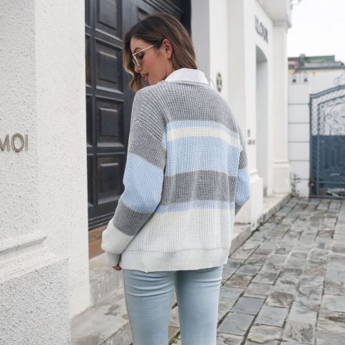 Women's Stripe Color Block Sweater Cardigan