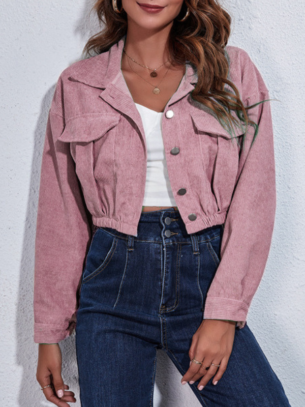 Women's Corduroy Crop Jacket Lapel Single Breasted Jacket