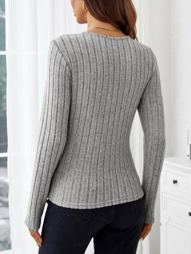Women's Knitted Top V-Neck Lace Stripe Knitted Pullover Top