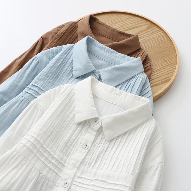Women's Elegant Shirt Solid Lapel Pleated Shirt Top