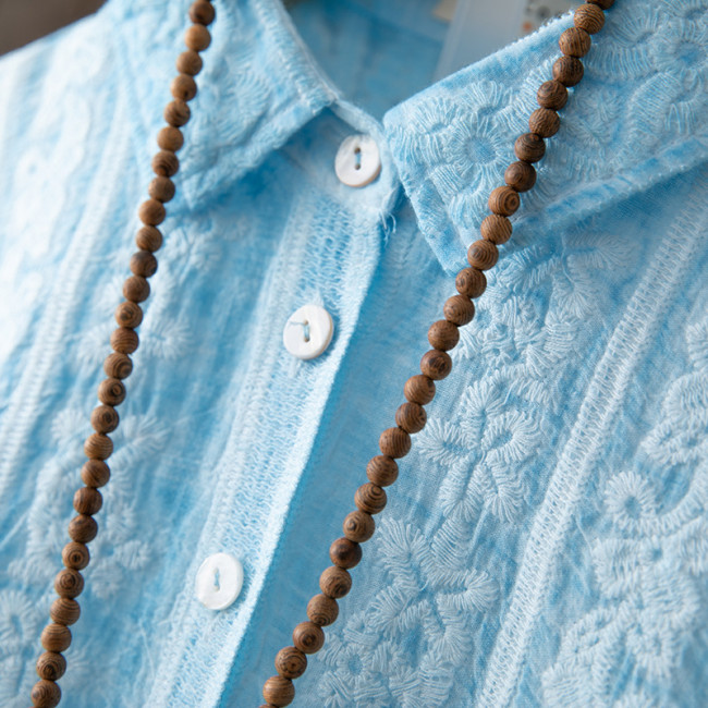 Women's Elegant Shirt Heavy Embroidery Cotton Shirt Top