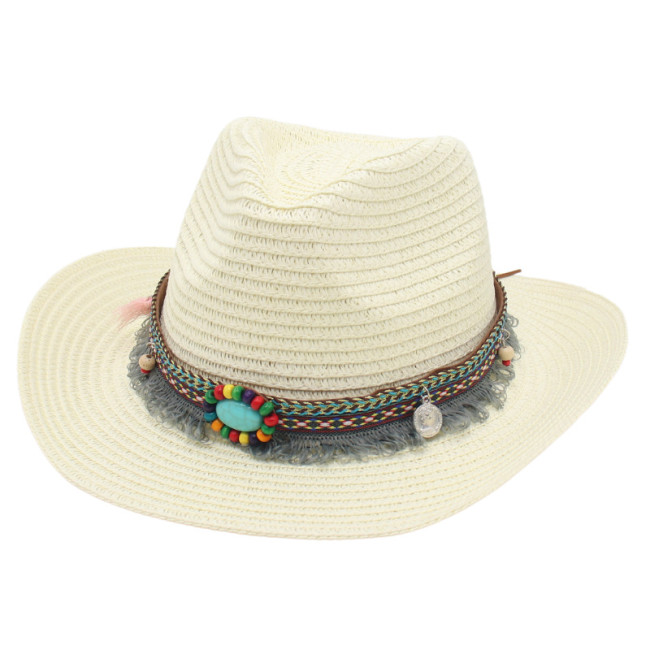 Summer Turquoise Tassel Western Cowboy Ethnic Style Hat Beach Hat