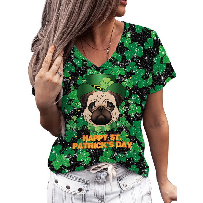 Women's St. Patrick's Day Holiday T-Shirt Full Print V-Neck T-Shirt