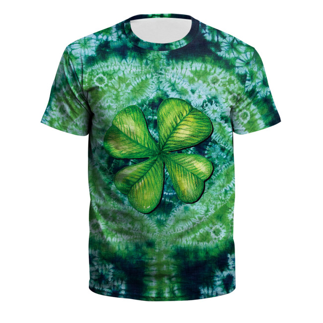 Men's St. Patrick's Day Holiday T-Shirt Full Print Clover Floral Crew-Neck T-Shirt
