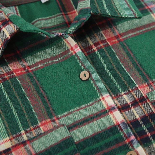 Women's Vintage Shirt Green Plaid Lapel Long Sleeve Shirt Outwear