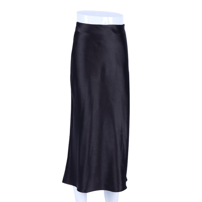 Women's Stain Skirt High Waisted Satin Casual Wrap Skirt