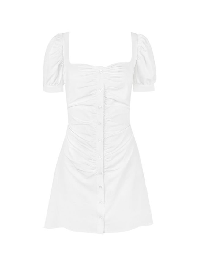 Women's Sexy White Dress U-Neck Short Sleeve A Linen Mini Dress