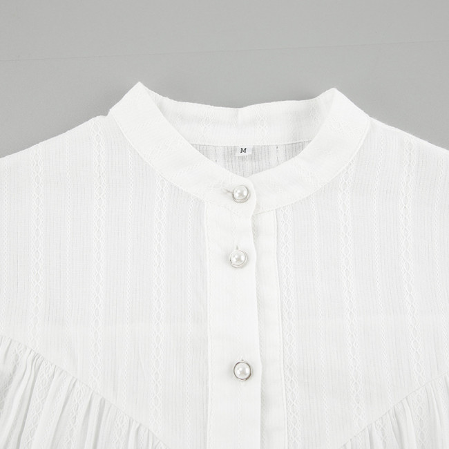 Women's France Style Solid White Cotton Blouse Shirt