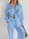 Women's 2024 Daily Set 2Piece Set 100% Cotton Long Sleeve Solid Shirt and Long Pants